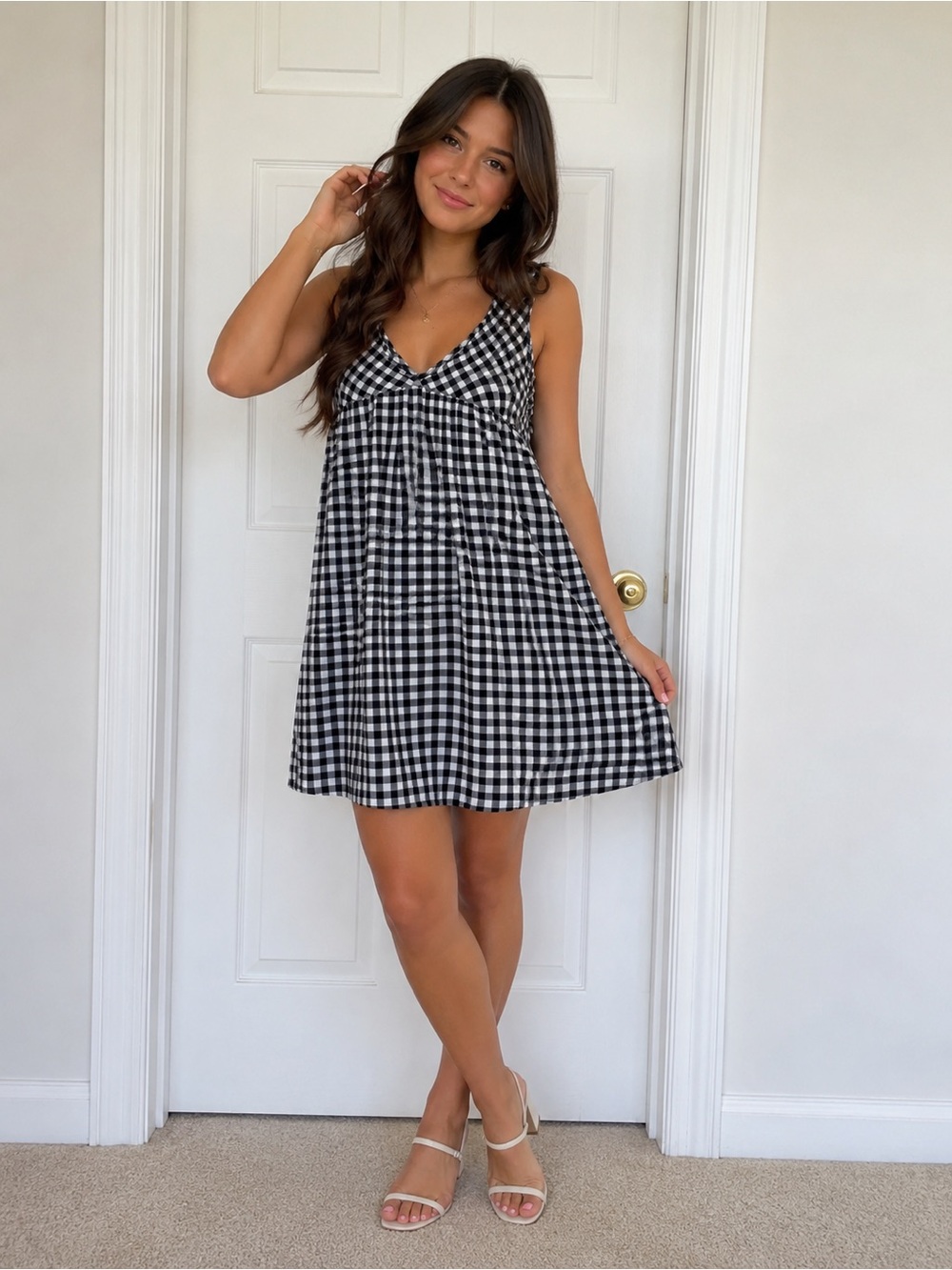 Black and White Gingham Sleeveless Dress